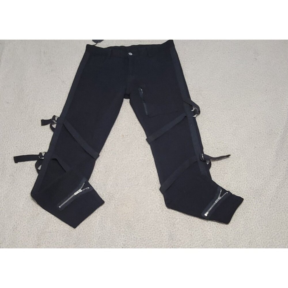 TwillMkt Black Pants Buckle Straps Flat Front Zipped Hem Size 32 NWT - Picture 4 of 11